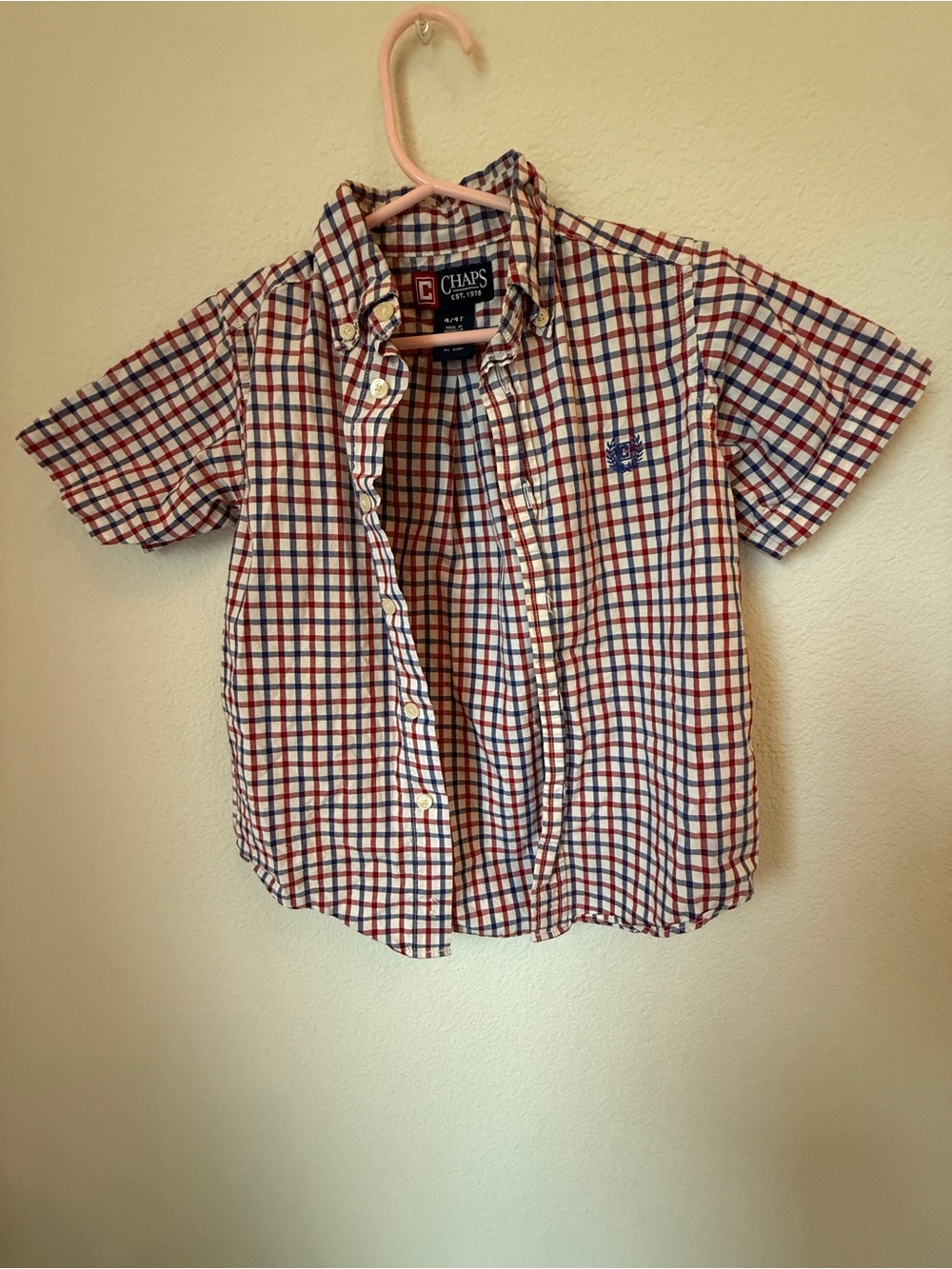 Chaps Red, Blue & White Plaid Short-Sleeve Button-Down Shirt